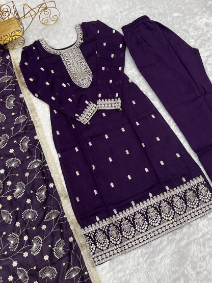 Purple Rangoli Silk 3pc Kurta Set