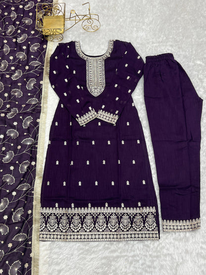 Purple Rangoli Silk 3pc Kurta Set