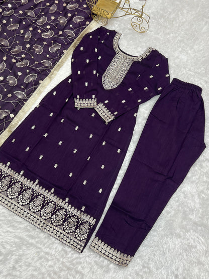 Purple Rangoli Silk 3pc Kurta Set