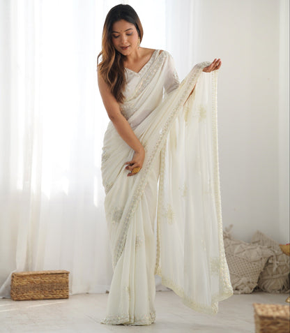 New Silky Crush Sugarbead Work Saree