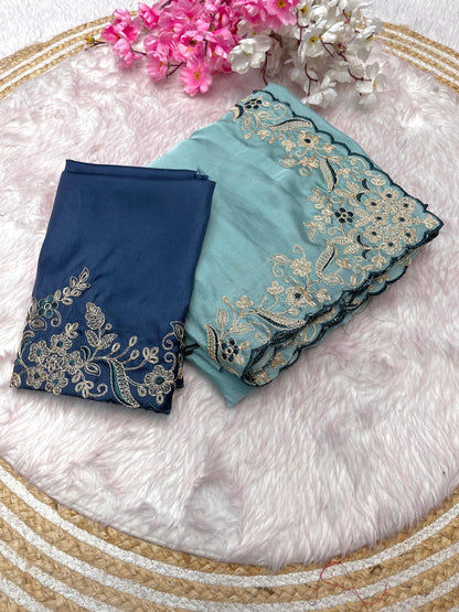 Malai Silk Satin With Cut Work Border Saree