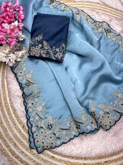 Malai Silk Satin With Cut Work Border Saree