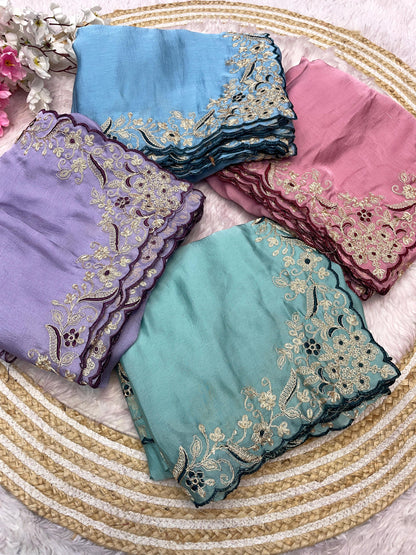 Malai Silk Satin With Cut Work Border Saree