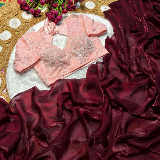 Maroon Pure Space Silk Saree