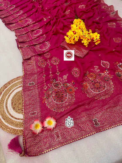Dola SilK With Meenakari & Cutdana Khatli Handwork Saree