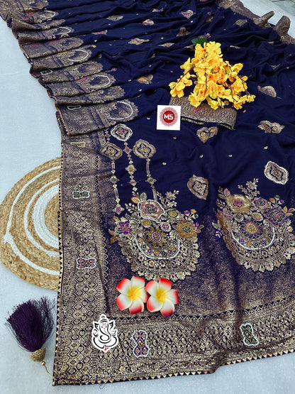 Dola SilK With Meenakari & Cutdana Khatli Handwork Saree