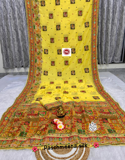 Pure Viscose Pashmeena Silk With Meenakari Rich Work Saree