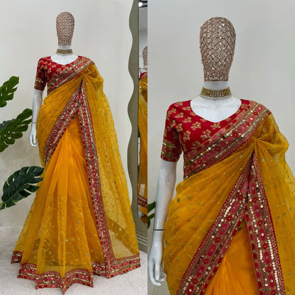 Mustard Heavy Organza Silk Saree