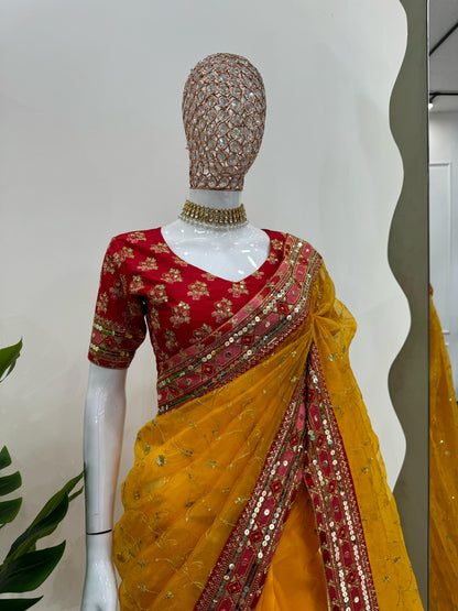 Mustard Heavy Organza Silk Saree