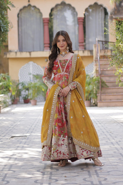 Digital Printed Russian Silk Sequins Work Gown With Dupatta