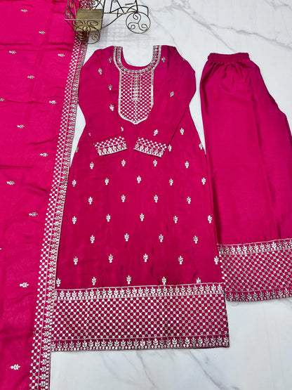 Pink Pure Chinon Silk Embroidery with Sequins 3pc Kurta Set