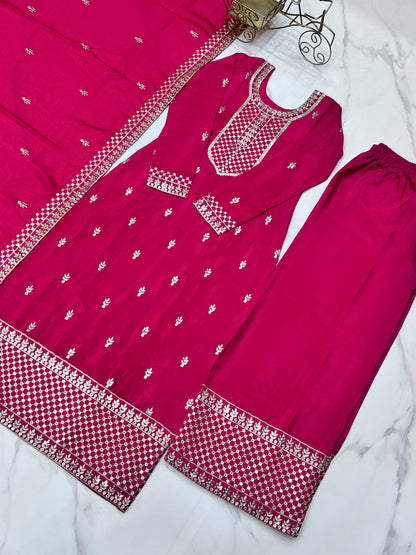 Pink Pure Chinon Silk Embroidery with Sequins 3pc Kurta Set