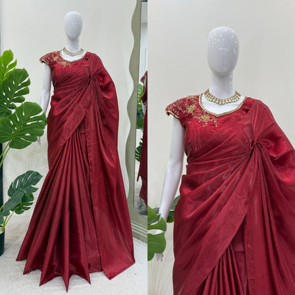 Maroon Plain Jimmy Chu Silk Saree