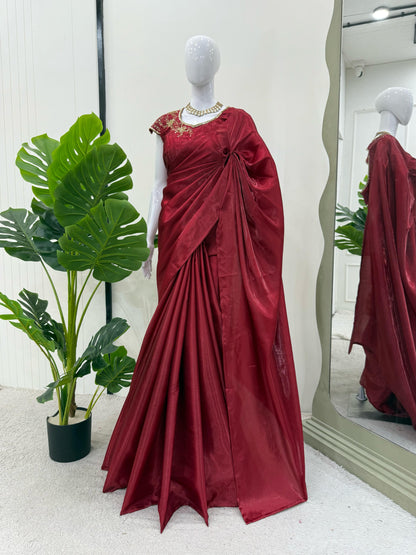 Maroon Plain Jimmy Chu Silk Saree