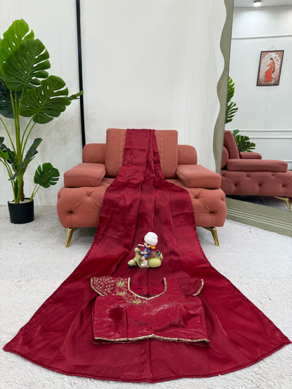Maroon Plain Jimmy Chu Silk Saree