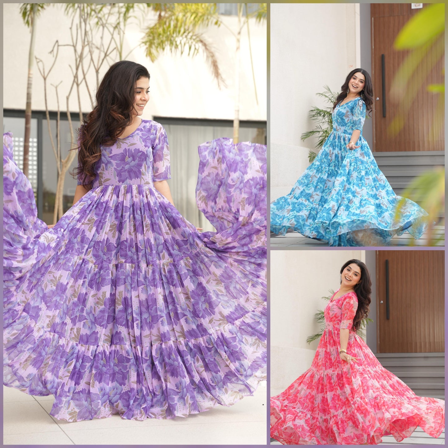 Printed Design Half Sleeves Gown