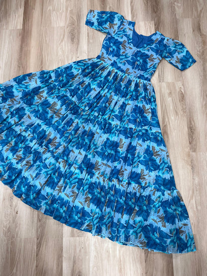 Printed Design Half Sleeves Gown