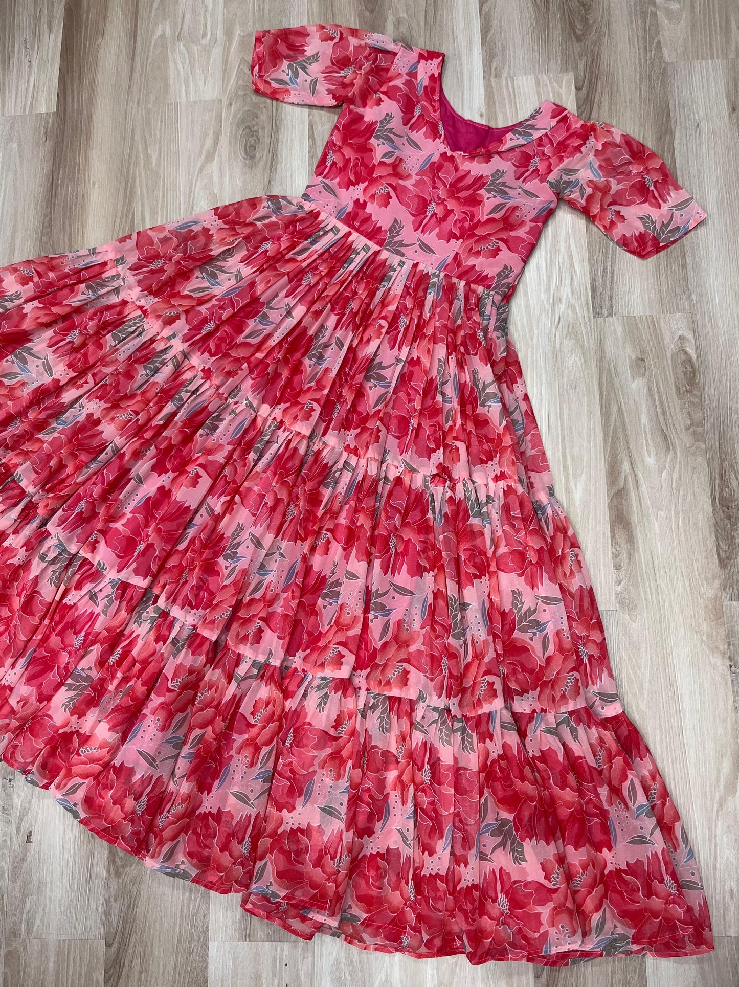 Printed Design Half Sleeves Gown