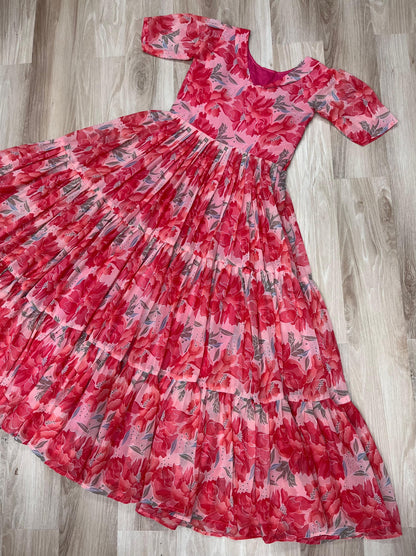 Printed Design Half Sleeves Gown