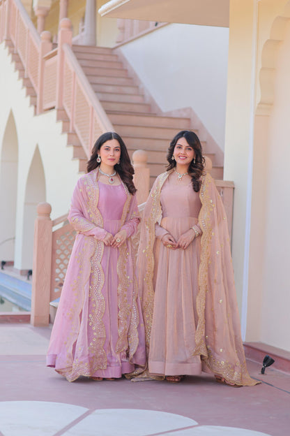 Fabulous Fendy chiffon Gown With Cut-Work Dupatta