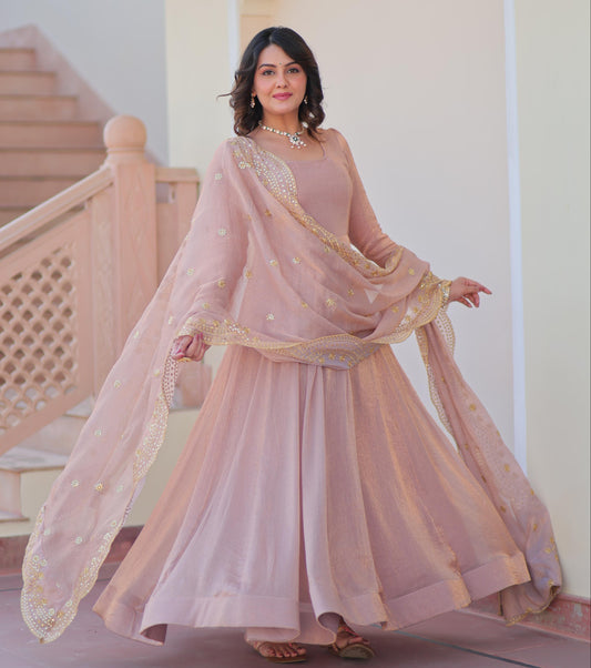Fabulous Fendy chiffon Gown With Cut-Work Dupatta