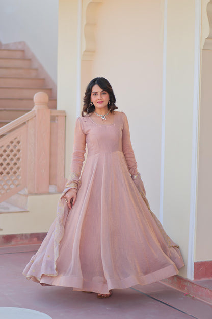 Fabulous Fendy chiffon Gown With Cut-Work Dupatta