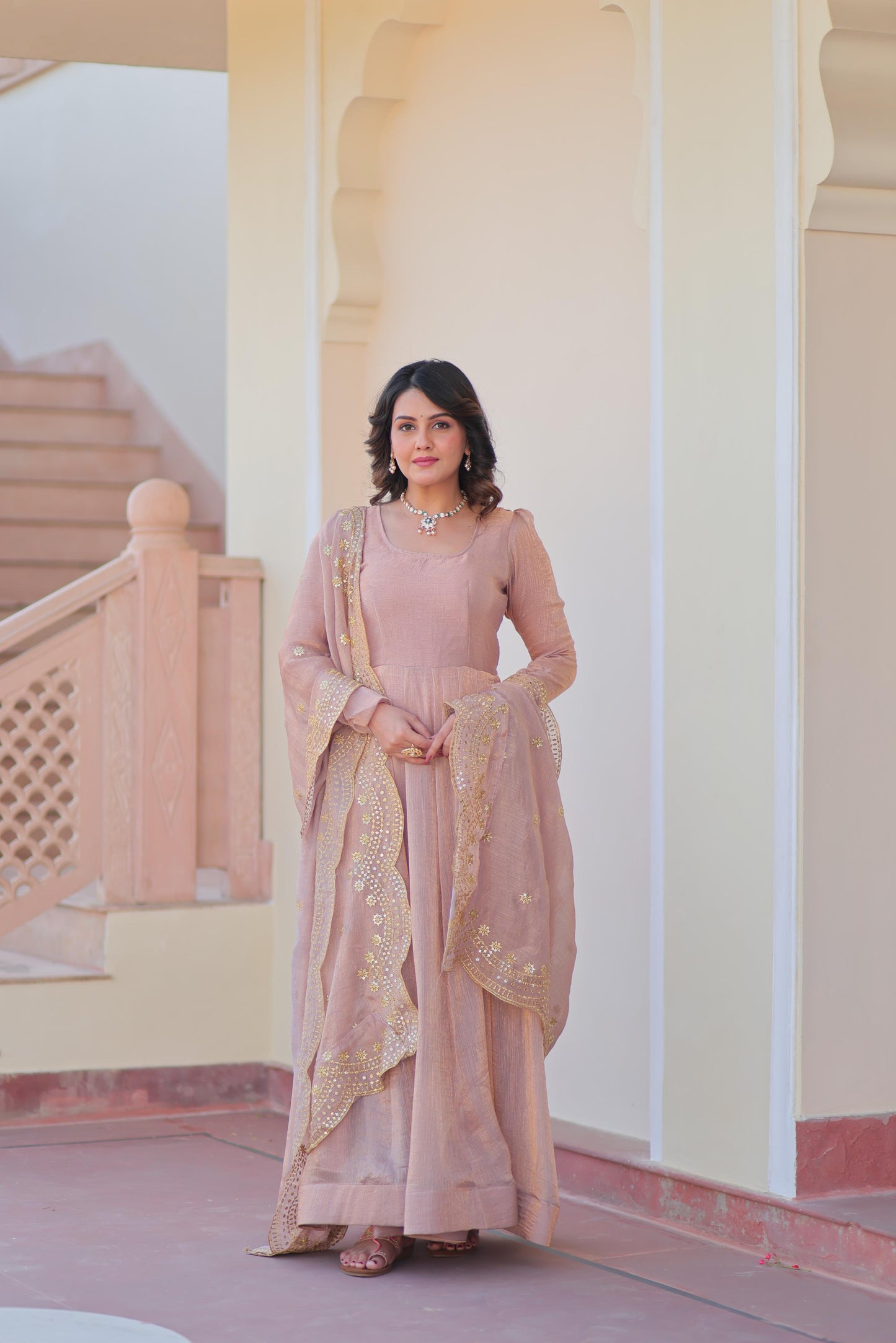 Fabulous Fendy chiffon Gown With Cut-Work Dupatta