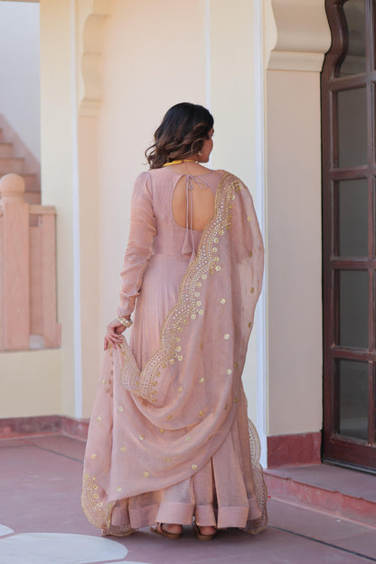 Fabulous Fendy chiffon Gown With Cut-Work Dupatta