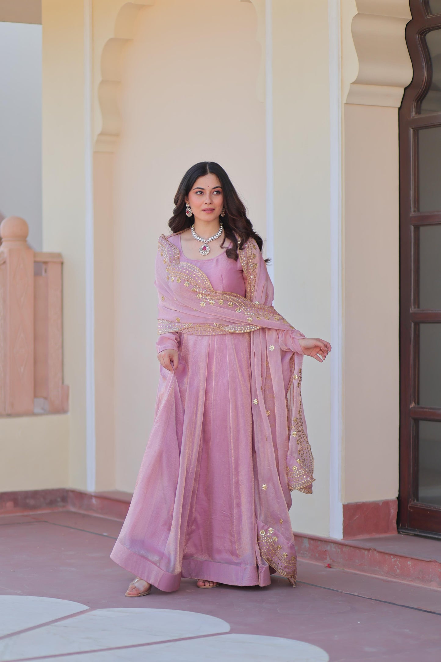 Fabulous Fendy chiffon Gown With Cut-Work Dupatta