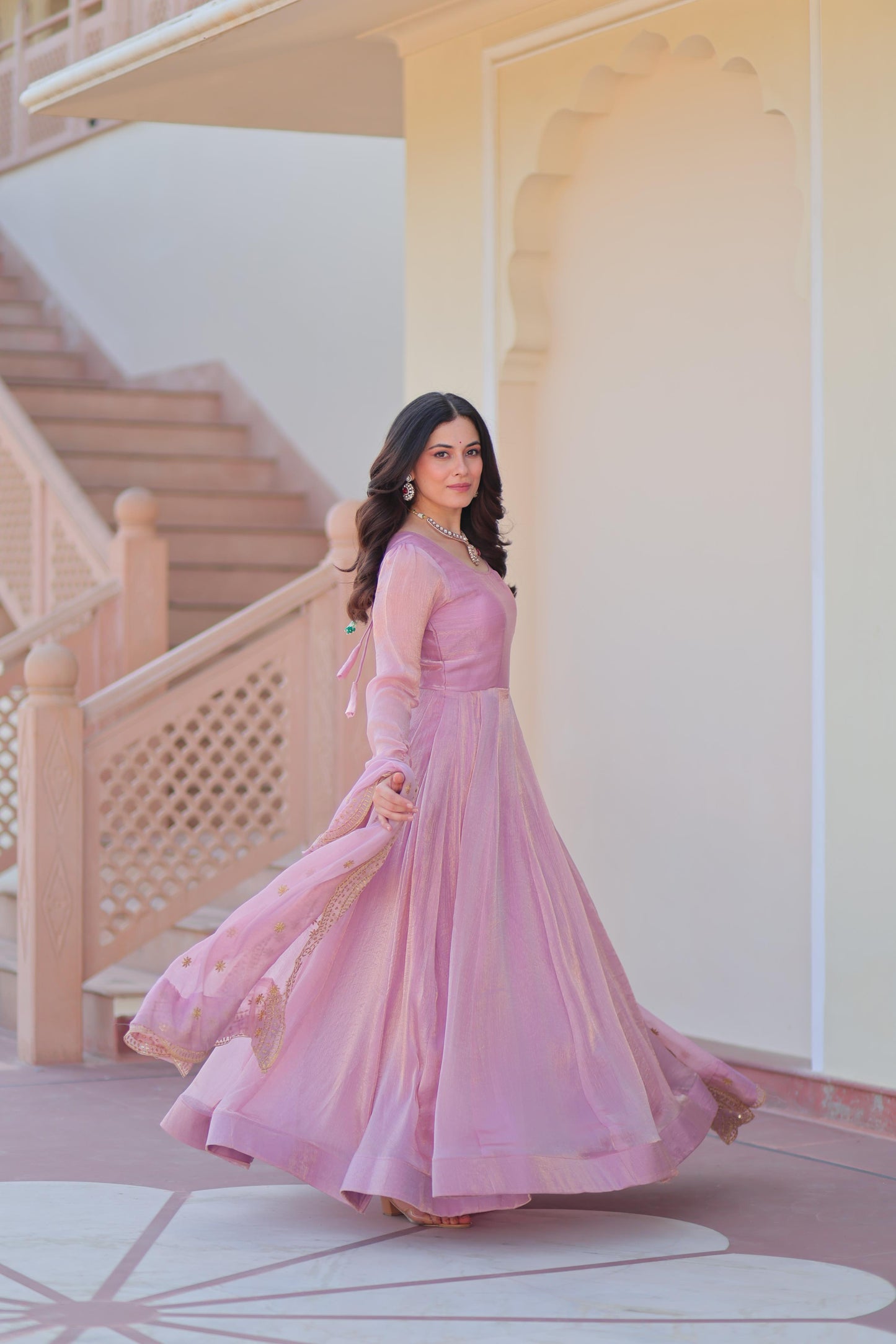 Fabulous Fendy chiffon Gown With Cut-Work Dupatta
