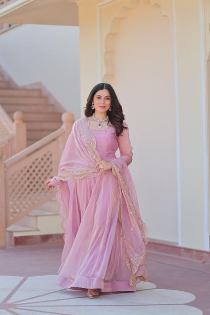 Fabulous Fendy chiffon Gown With Cut-Work Dupatta