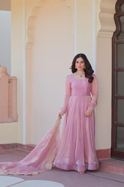 Fabulous Fendy chiffon Gown With Cut-Work Dupatta