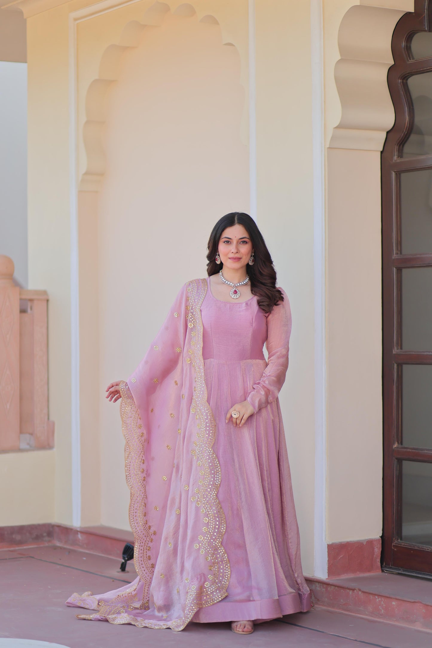 Fabulous Fendy chiffon Gown With Cut-Work Dupatta