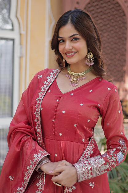 Viscose Cosmos with Zari & Sequins Work Gown With Dupatta