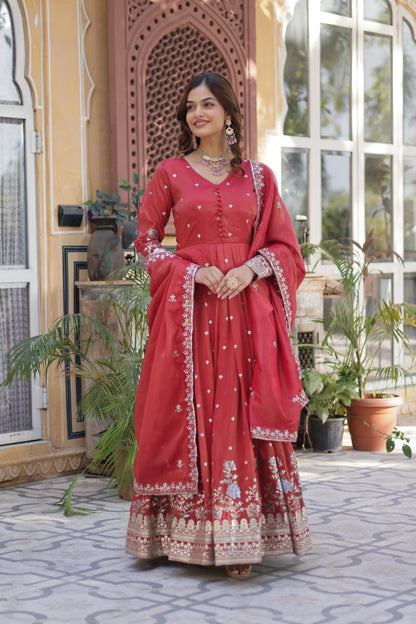 Viscose Cosmos with Zari & Sequins Work Gown With Dupatta