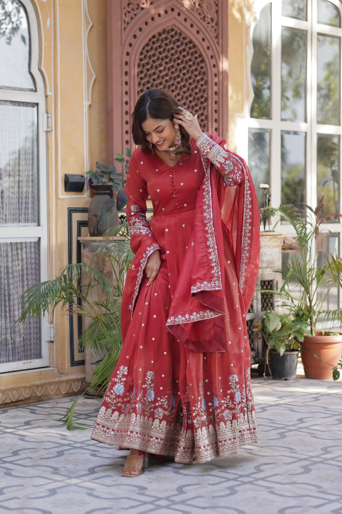 Viscose Cosmos with Zari & Sequins Work Gown With Dupatta
