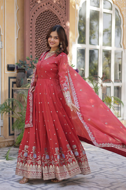 Viscose Cosmos with Zari & Sequins Work Gown With Dupatta
