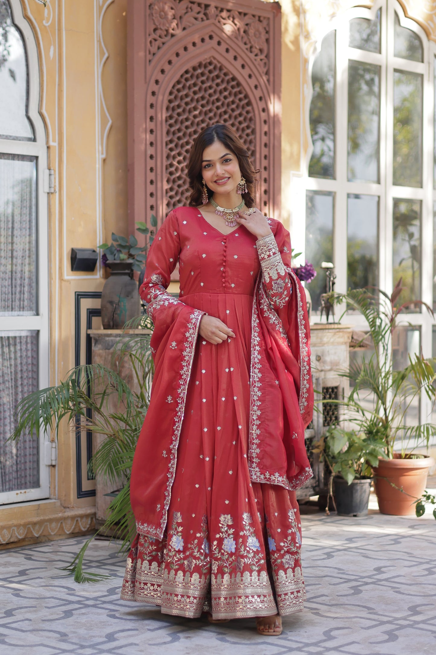 Viscose Cosmos with Zari & Sequins Work Gown With Dupatta