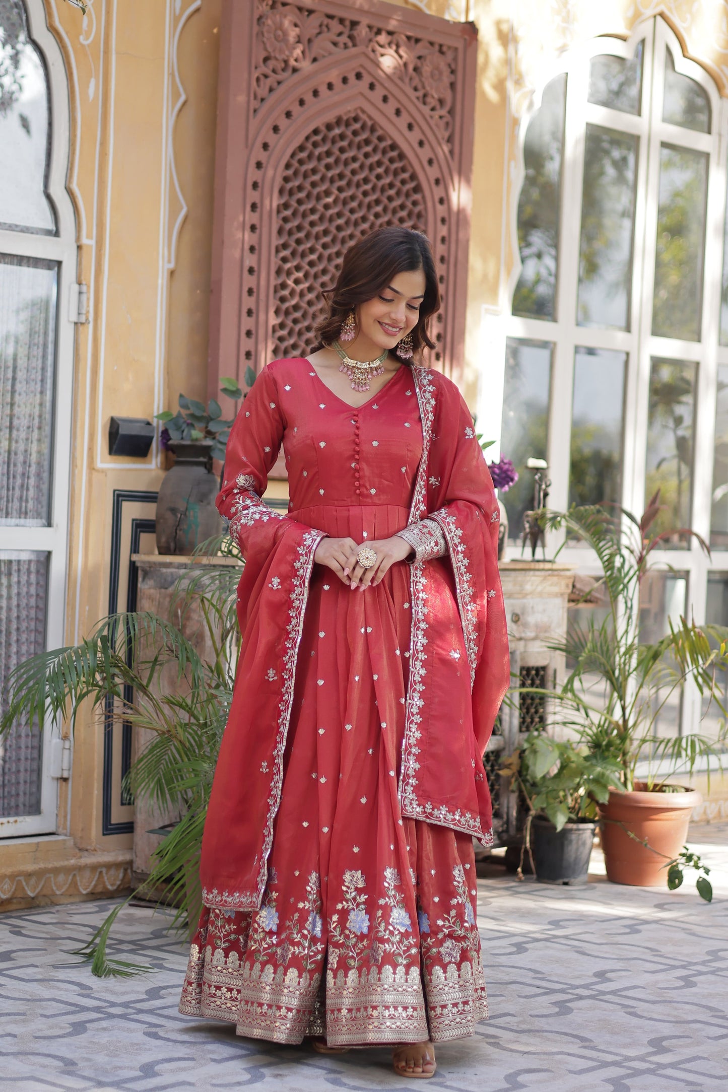 Viscose Cosmos with Zari & Sequins Work Gown With Dupatta