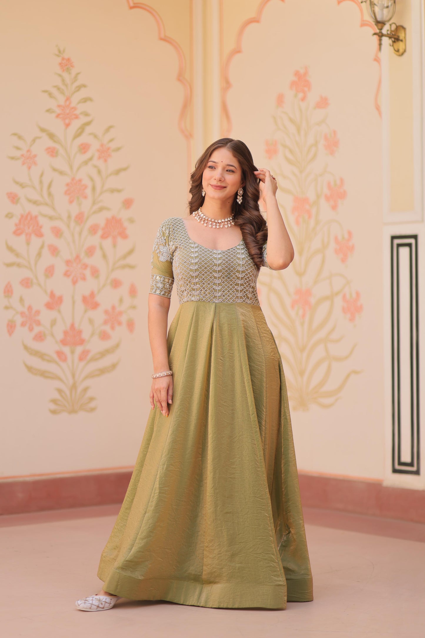 Round neck Beads Embroidered Gown