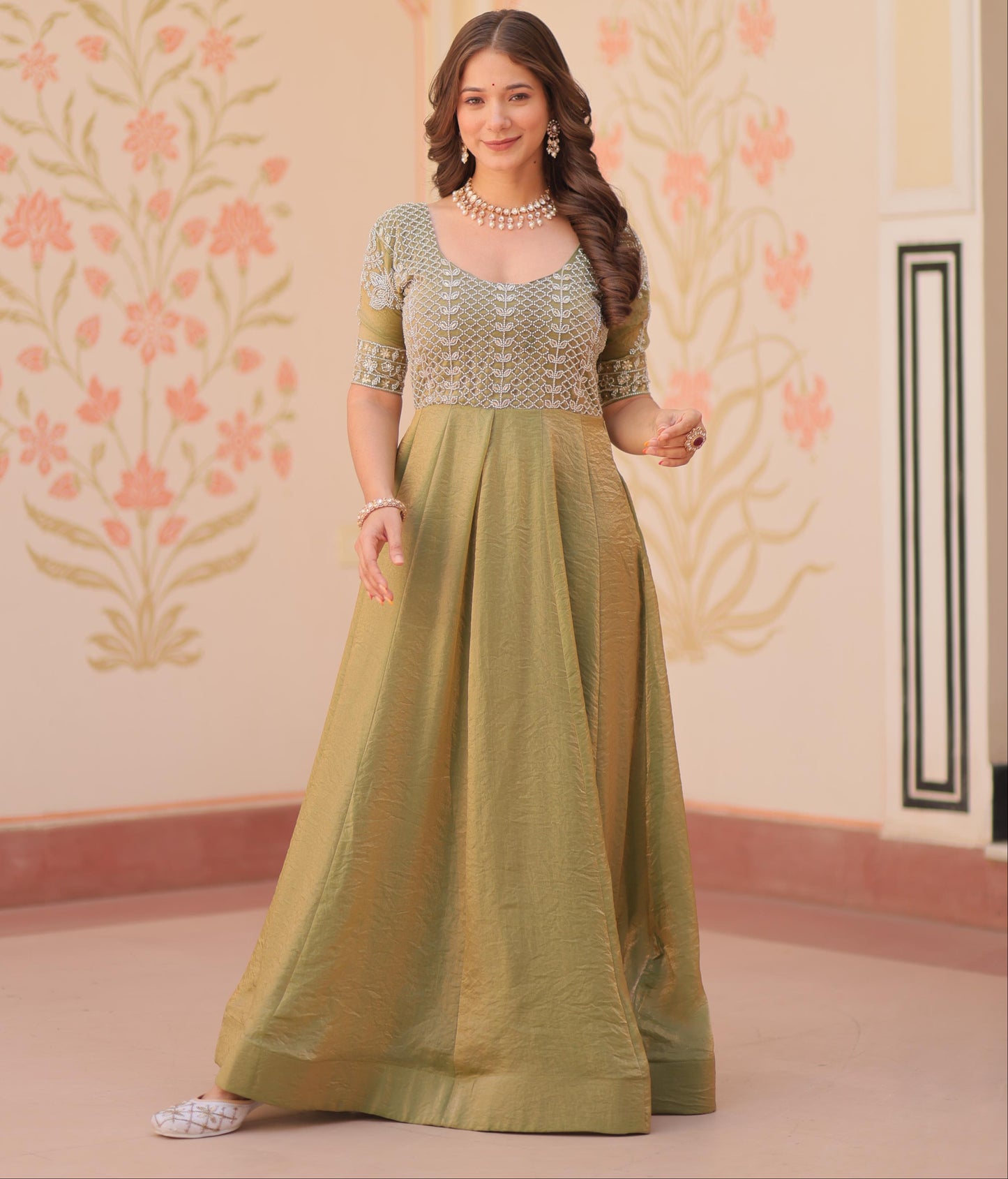 Round neck Beads Embroidered Gown