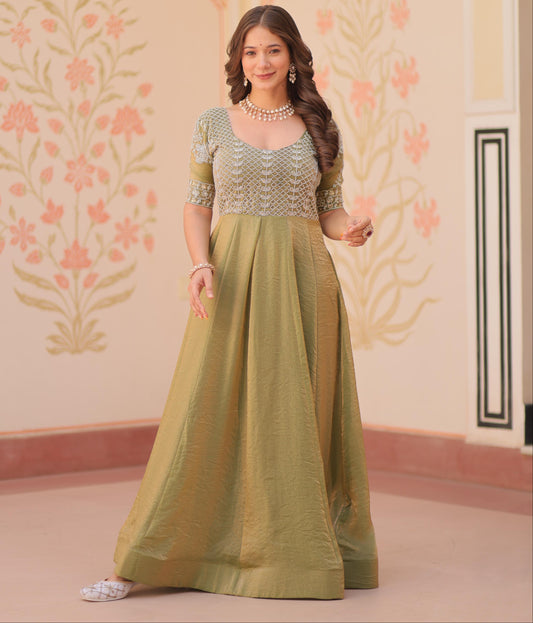 Round neck Beads Embroidered Gown