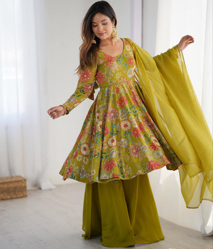 Mahendi Romansilk Chanderi with Discharge Print Kediya kurta Set