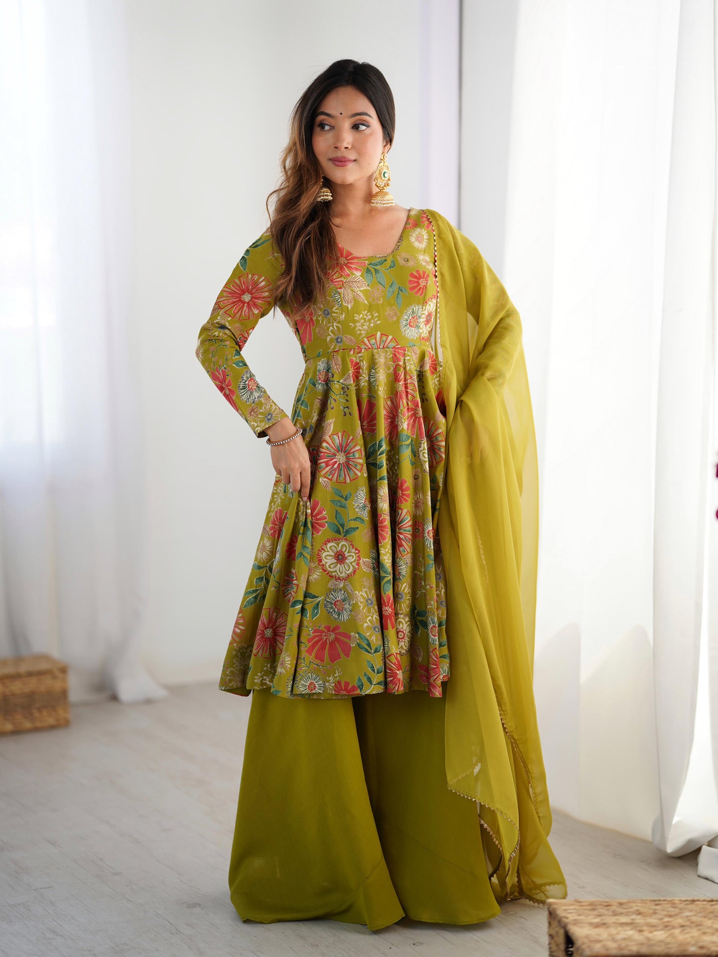 Mahendi Romansilk Chanderi with Discharge Print Kediya kurta Set