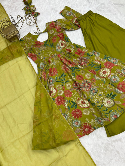 Mahendi Romansilk Chanderi with Discharge Print Kediya kurta Set