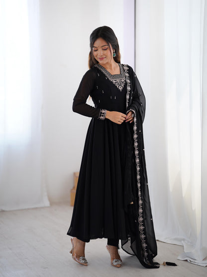 Black Soft Fox Georgette With Fancy Embroidery 3pc Kurta Set