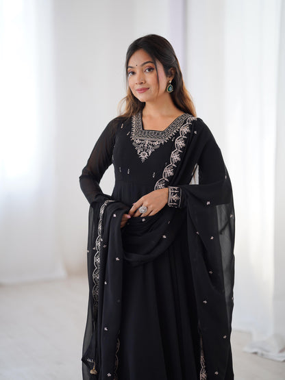 Black Soft Fox Georgette With Fancy Embroidery 3pc Kurta Set