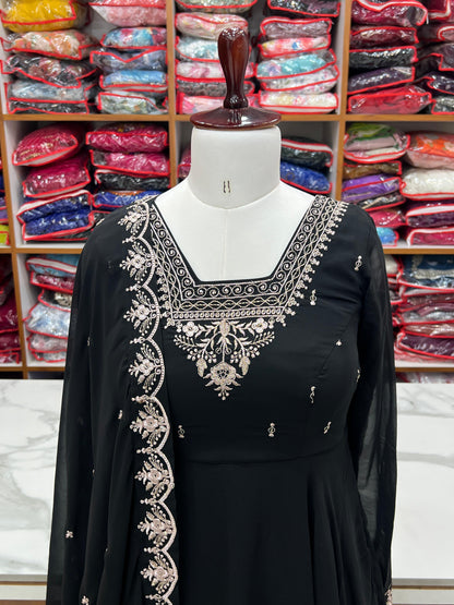 Black Soft Fox Georgette With Fancy Embroidery 3pc Kurta Set