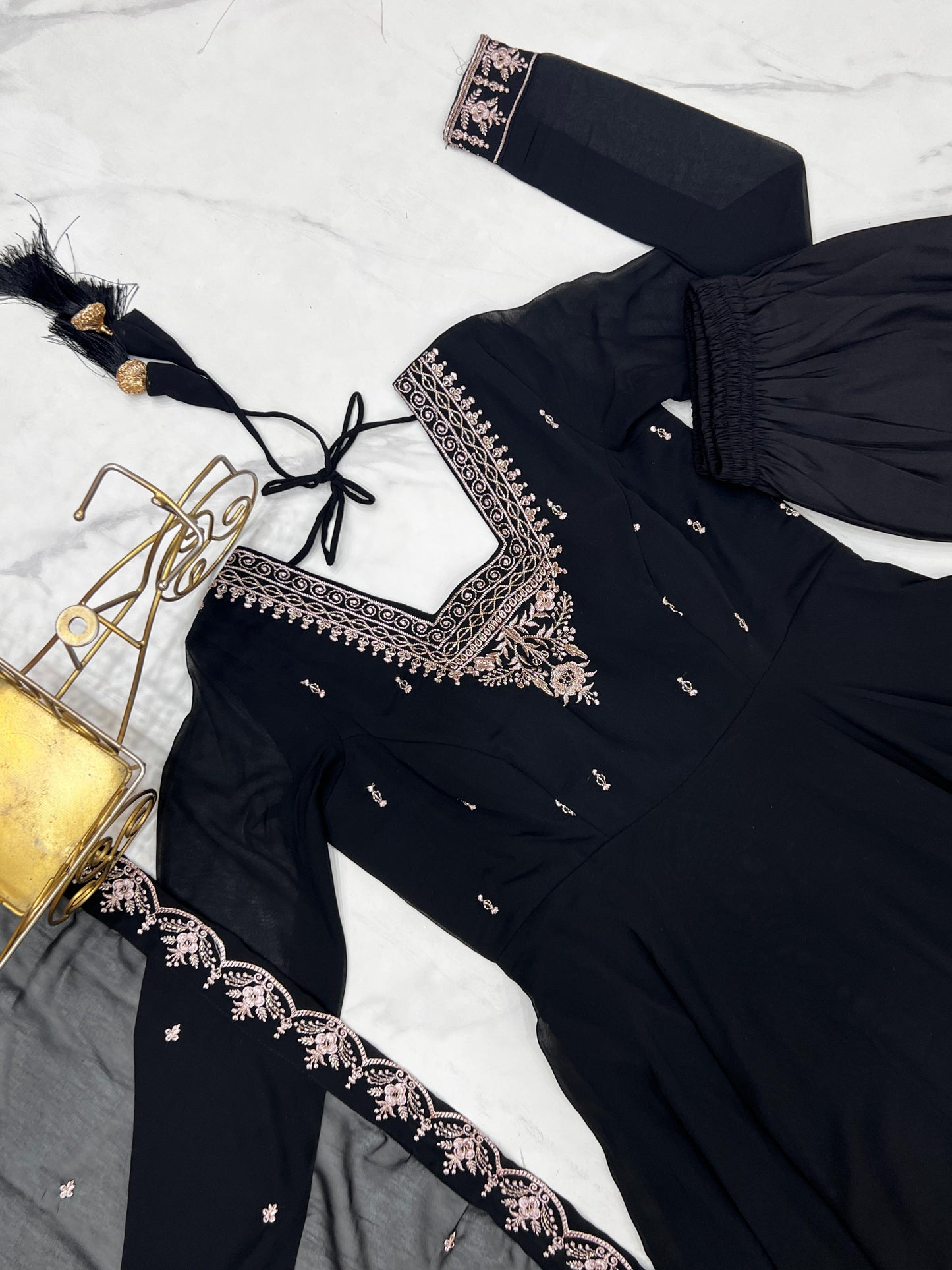 Black Soft Fox Georgette With Fancy Embroidery 3pc Kurta Set