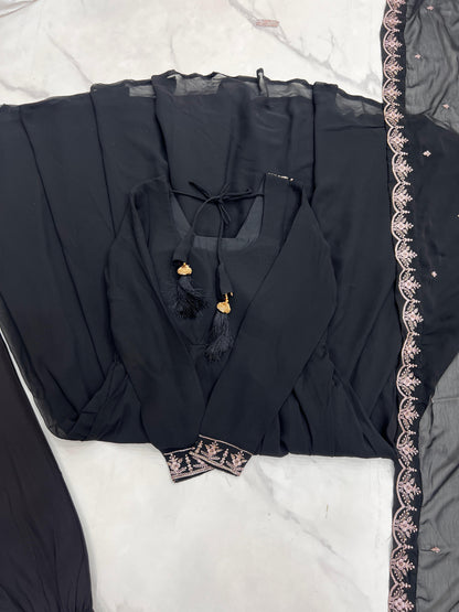 Black Soft Fox Georgette With Fancy Embroidery 3pc Kurta Set